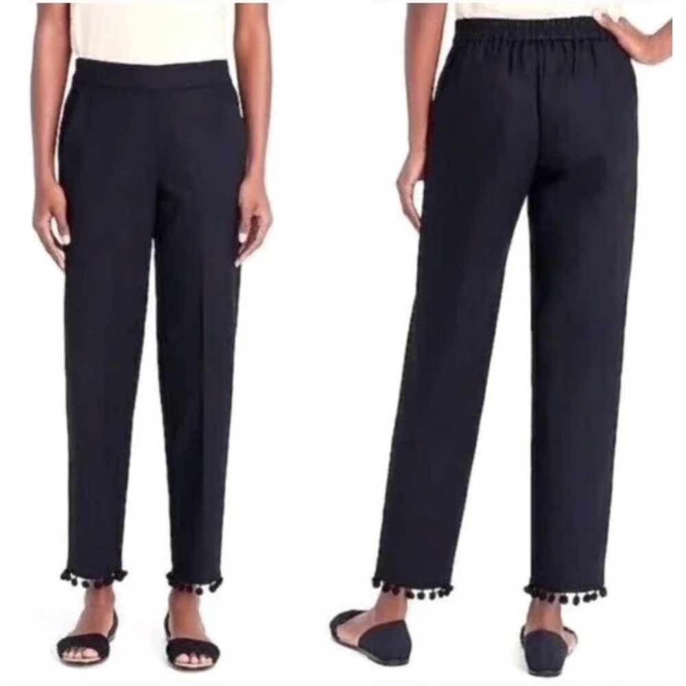 J Crew Womens Linen Blend Black Pom Pom Pants
Elastic Waist H5626 Size 2 Boho
